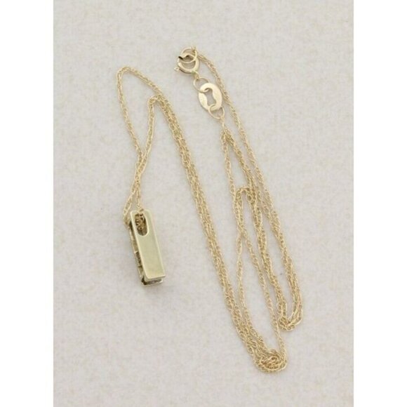 10k Yellow Gold Diamond Necklace 18" Chain - Picture 3 of 8